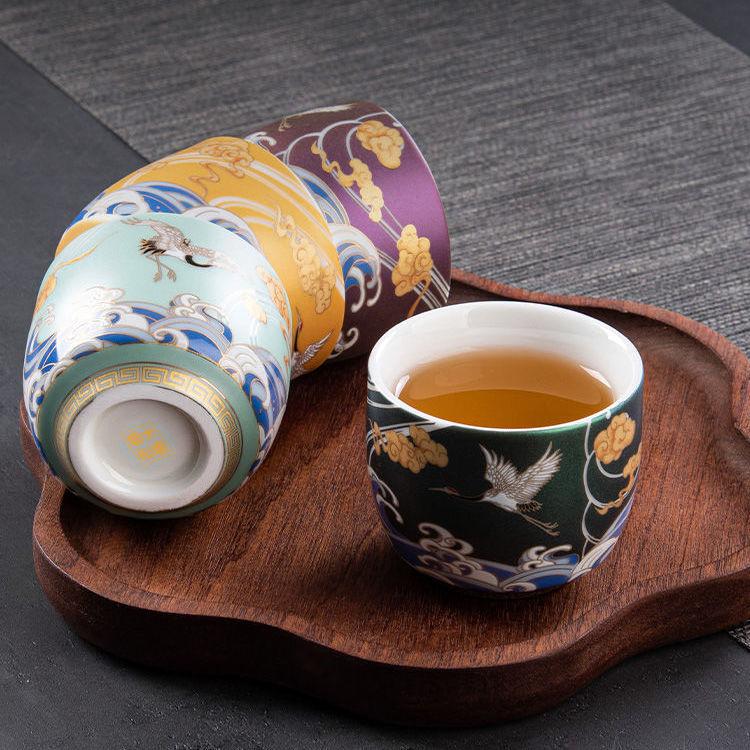 New Crane Cup Colorful Tea Cup Enamel Teacup Ceramic Chinese Kung Fu Tea Set Luxuriant Master Cup Enamel Ceremonial Cup Tea