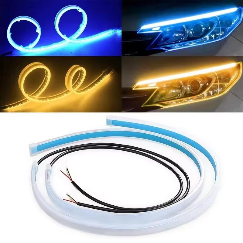 2Pcs 12v LED Car Daytime Running Light DRL Flexible Waterproof Strip Auto Headlights White Turn Signal Yellow Brake Flow Lights