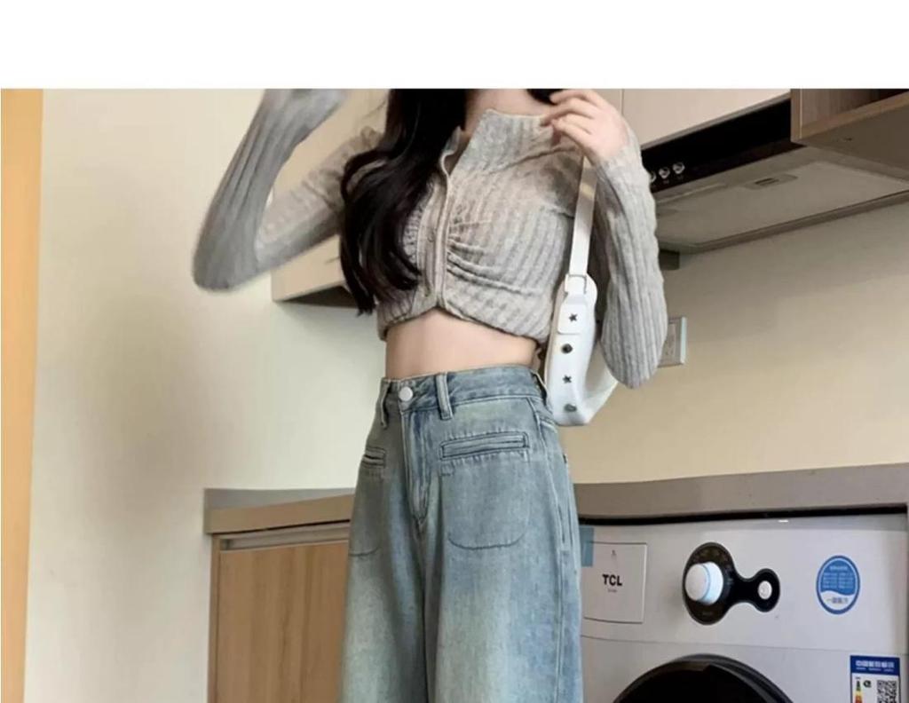 Damen Frühling/Sommer Retro Blaue High-Waist Straight-Leg Jeans - Schlankmachend, Lockere Passform, Fleecegefüttert für Kurvige Figuren