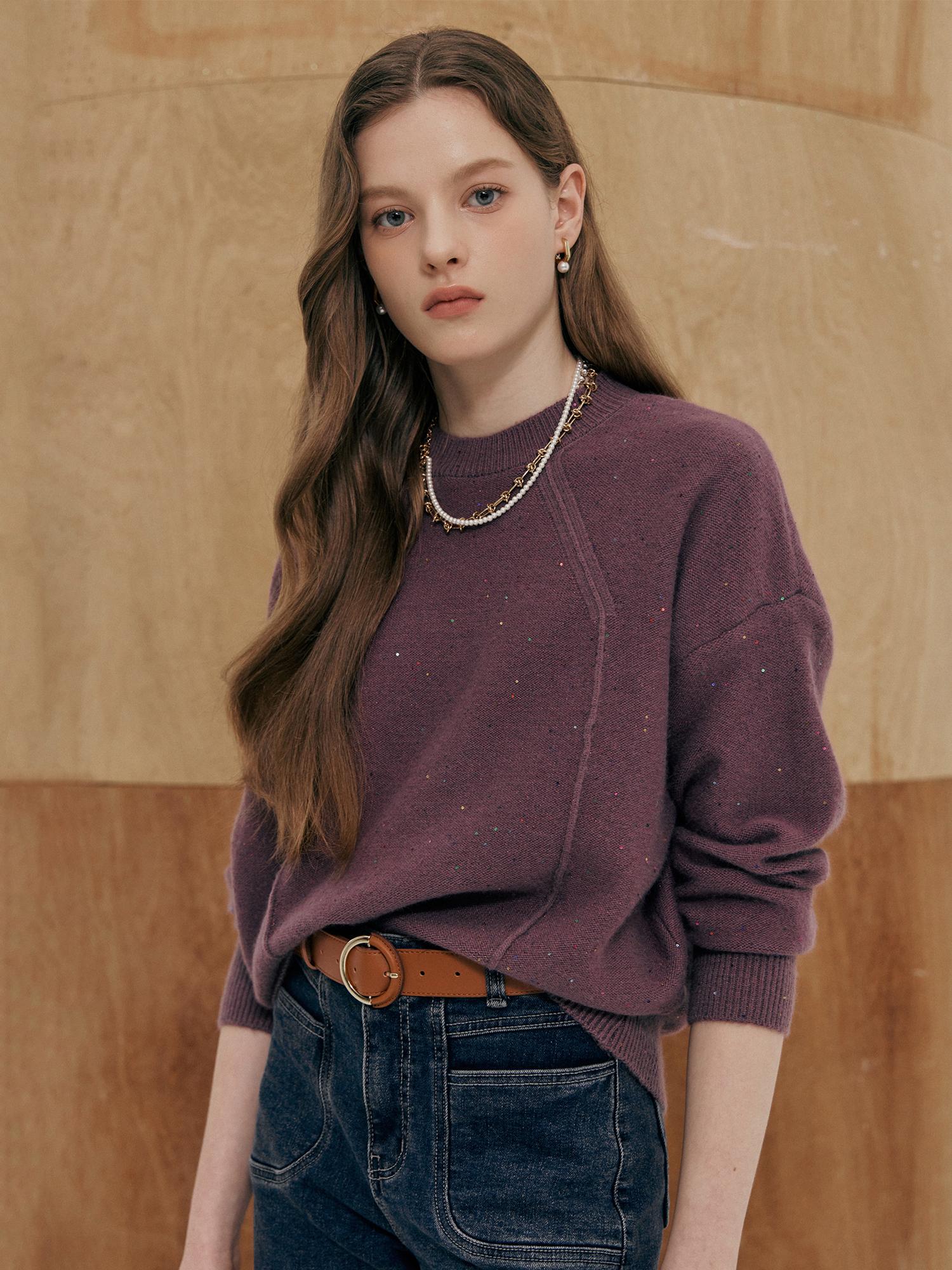 Maja Color Sequin Mix Raglan Round Neck Knit Violet/Free