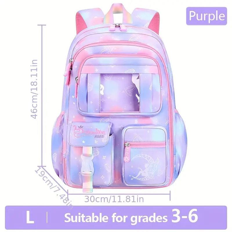 Girl's School Bag with Large Capacity Side-Open Children School Backpack Cartoon Outdoor Travel Bag for Kids Teenage Child
