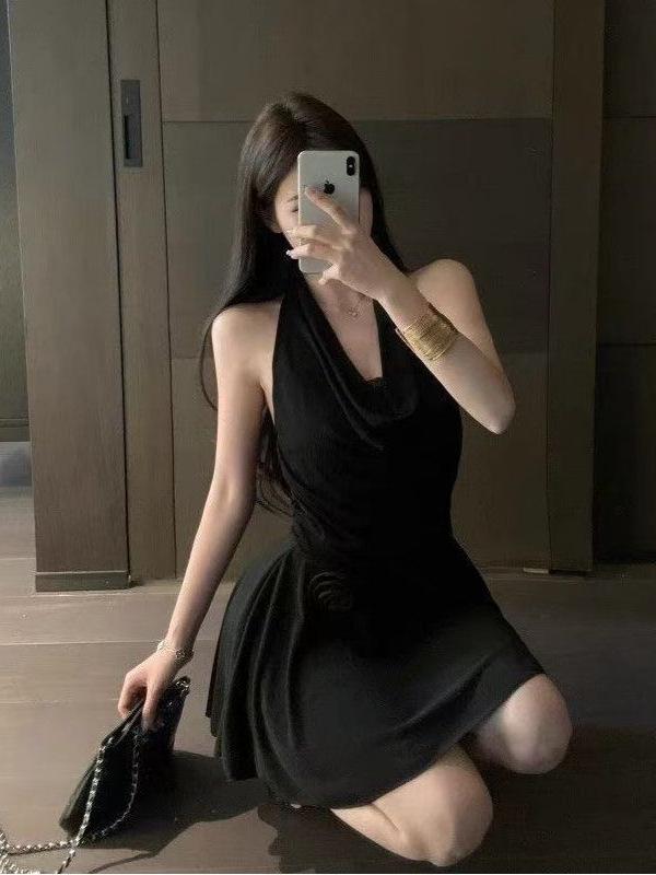 Summer Black Lace Dress - Sexy French-inspired, Pure Desire Style, Slim Fit, Halter Neck, Two-Piece Look