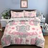 Cute Elephants With Heart Elements Bedding Set For Kids Luxury Gift 3Pcs Digital Print Comforter Set Soft Comfortable Breathable