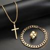3 Pcs Men's Stainless Steel Jewelry Sets Gothic Hip Hop Style With Cross Pendant Necklace Ring Bracelet Set Fashion Simple Gifts