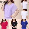 Women's Fashion Casual Solid Color Print Short Sleeve O Neck Blouses & Shirts