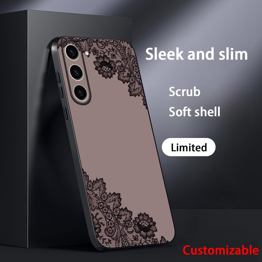 Lace print Black art pattern design Phone Case For Samsung Galaxy S26 S25 S24 S23 S22 S21 Plus Ultra Note20 Soft Black