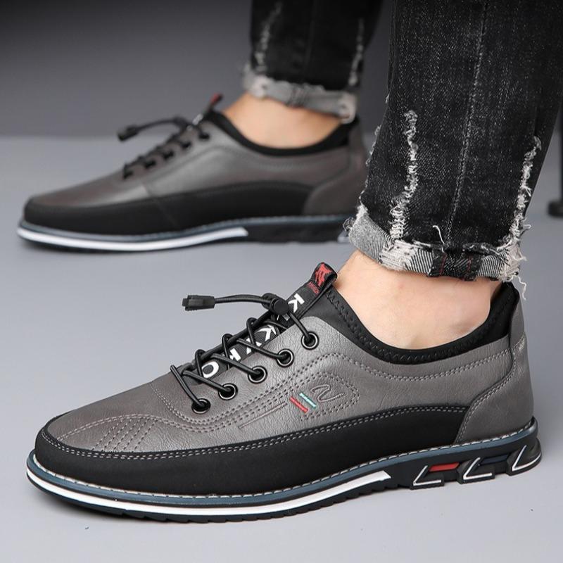 Fashion Men Sneaker Retro Leather Casual Shoes Adjustable Elastic Band Slip on Shoes Soft-sole Driving Shoe Men Shoes Big Size53