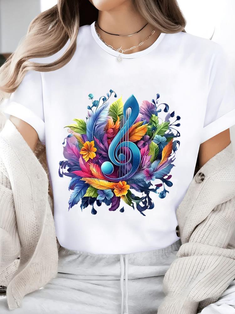 (Asian Size) Watercolor Flower Trend 90s Print Short Sleeve T-shirts Fashion O-neck Female Casual Women's Top T Clothing  Graphic Tee