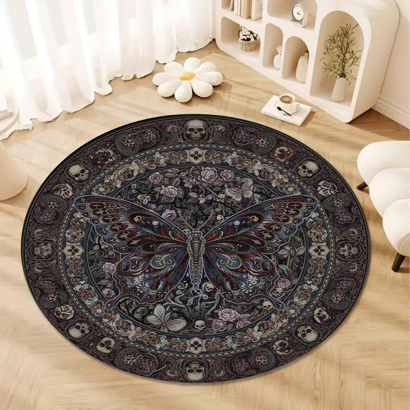 Schmetterling Gotischer Prunk Runder Teppich, Teppich für Wohnzimmer Schlafzimmer Sofa Spielzimmer Dekor, Rutschfeste Fußmatte83