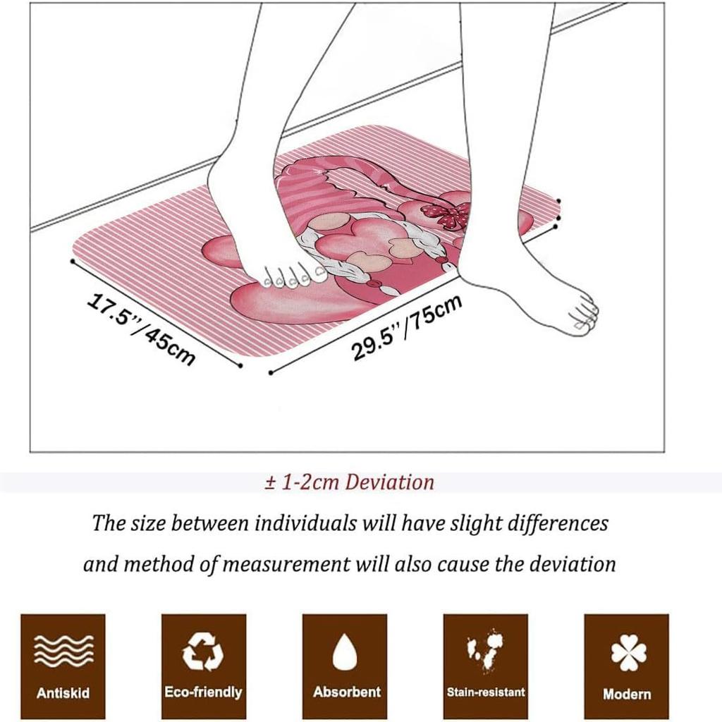 Loving Heart Doormat Carpet with Gnome and Heart Pattern Woven Lightweight Fug for Entryway Bathroom Non-slip Floor Mat Welcome