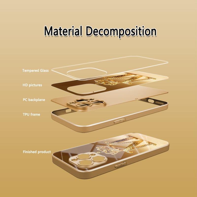 Luxus Goldene Krone Buchstabe M Muster Metallische Farbe Glas Handyhülle Für iPhone 17 Pro Max 11 12 13 14 15 16 Plus 17 Air 16E Hülle
