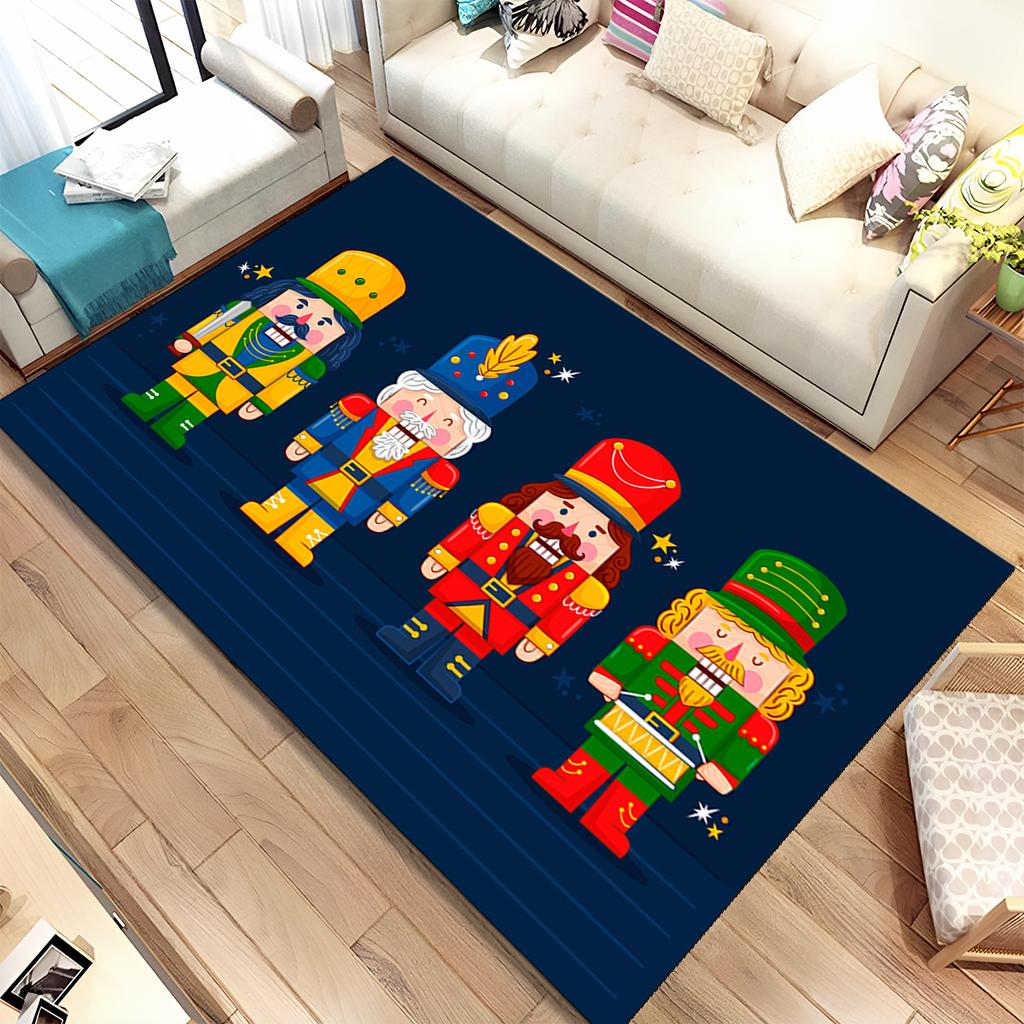 Merry Christmas Gift The Nutcracker Cartoon Doll Happy New Year Carpet Rug for Living Room Bedroom Home Sofa Decoration,Non-slip