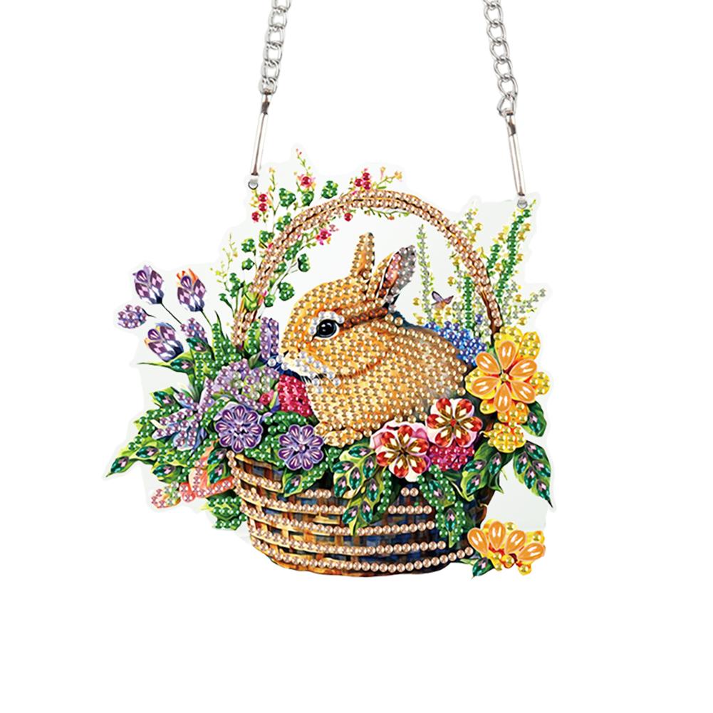 Special Shape Easter Rabbit Wreath Rhinestone Diamond Art Pendants Diamond Painting Hanging Pendant for Garden Window Decor