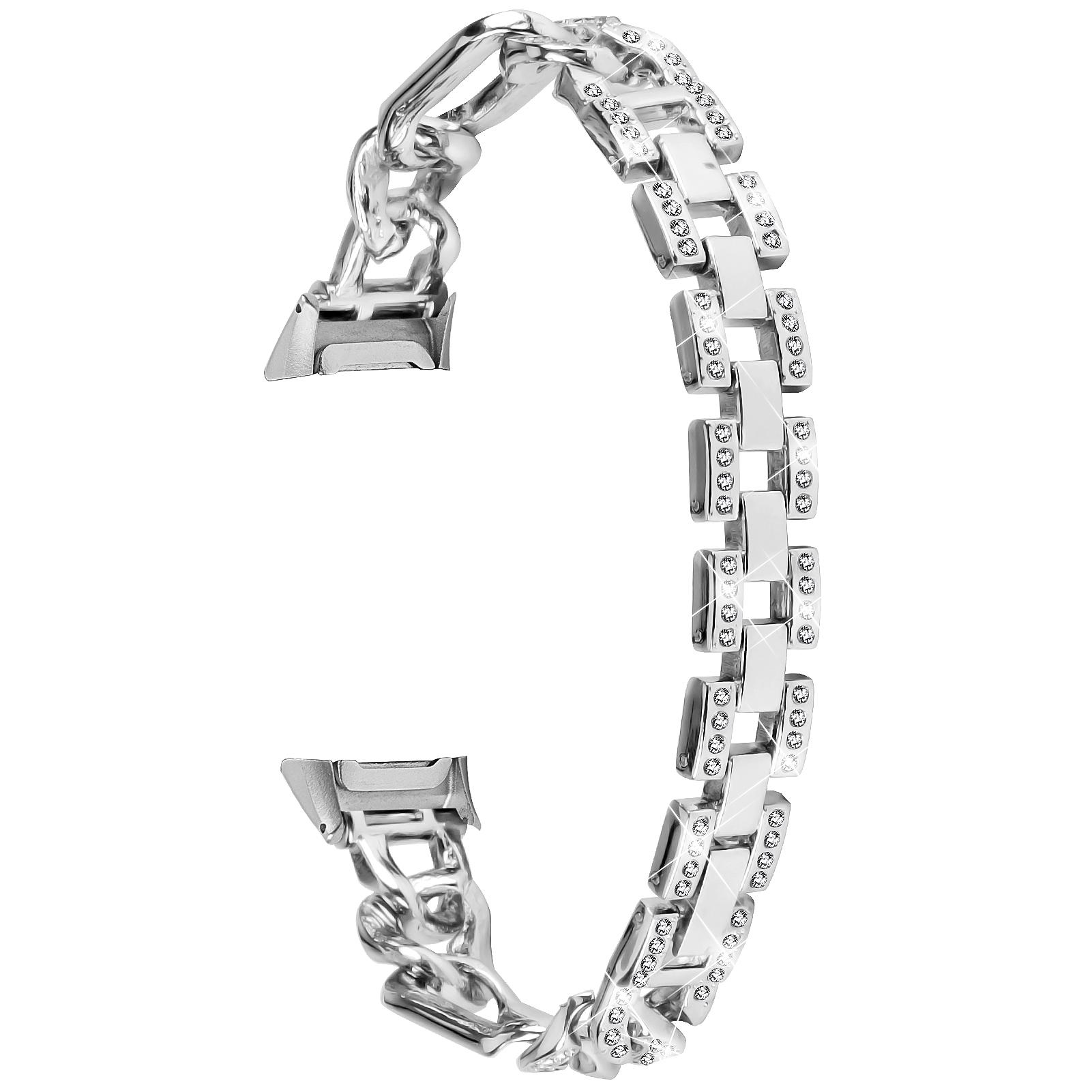 

For Samsung Galaxy Fit SM-R370 Rhinestone Decor Watch Band Alloy Metal Jewelry Bracelet Wristband Silver