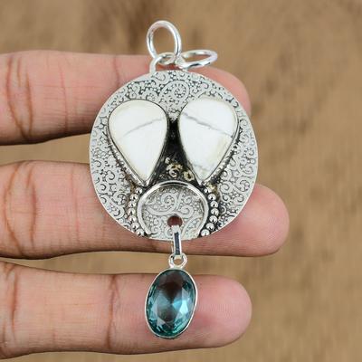 St. Patrick's Day Angebot 925 Silber Natürlicher Howlith Schweizer Blautopas Anhänger Schmuck