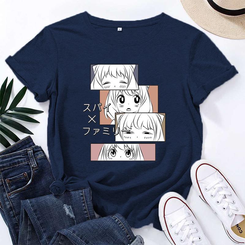 Kawaii Anya Forger Print Shirt Anime Pattern Women's Casual Short Sleeve T-Shirt