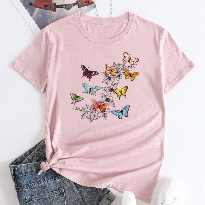 Women's Europe The United States Butterfly Print Love Short-sleeved T-shirt Blouse Harajuku  Graphic T Shirts