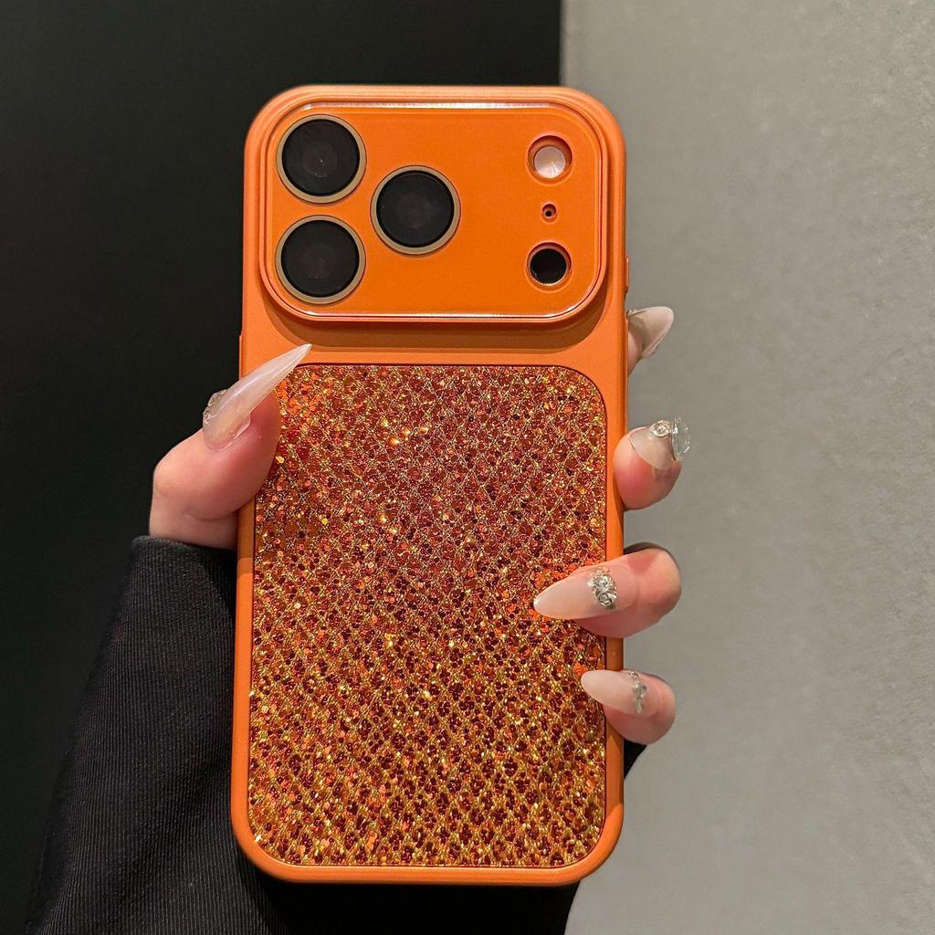 Diamond Quilted Sequin Phone Case for iPhone 16/15 Pro Max with Lens Film and Large Window