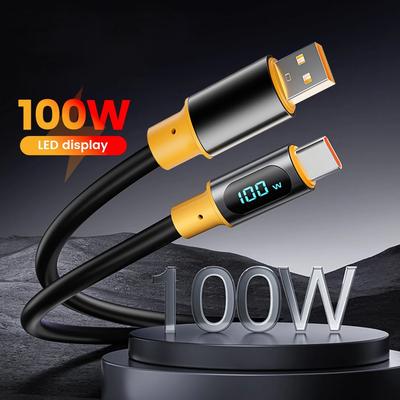 100W 5A USB To Type C Cable For iPhone 15 Pro Max Plus MacBook iPad Samsung Xiaomi Huawei LED Display USB A Fast Charging Cord