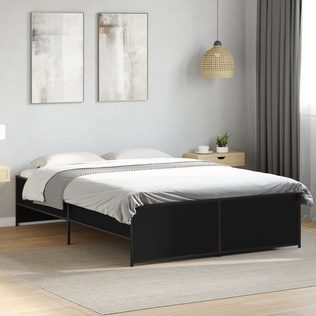 Black Bed Frame 120 x 190 cm Particleboard and Metal