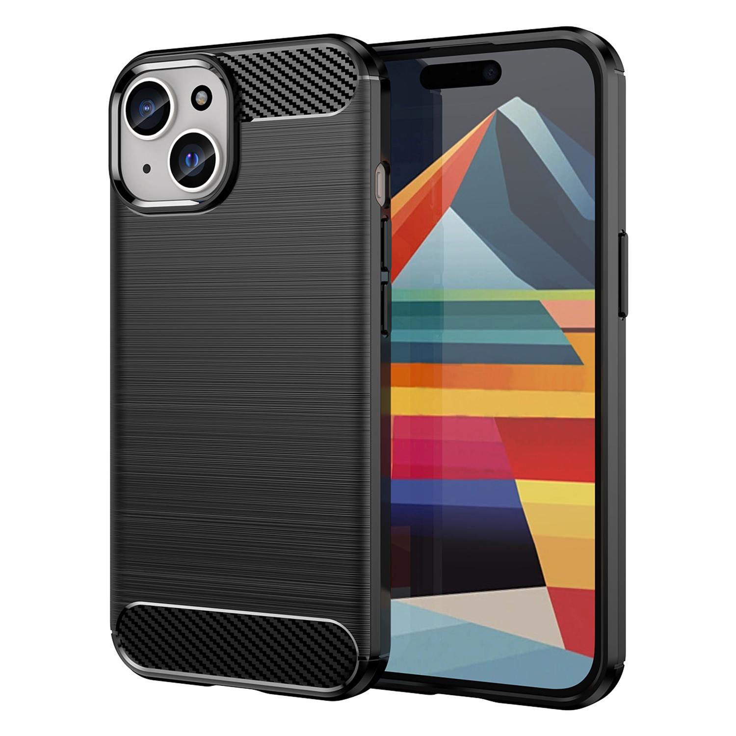 

Carbon Fiber Texture Brushed TPU Case for iPhone 15 Plus,Scratch-resistant Phone Cover Black