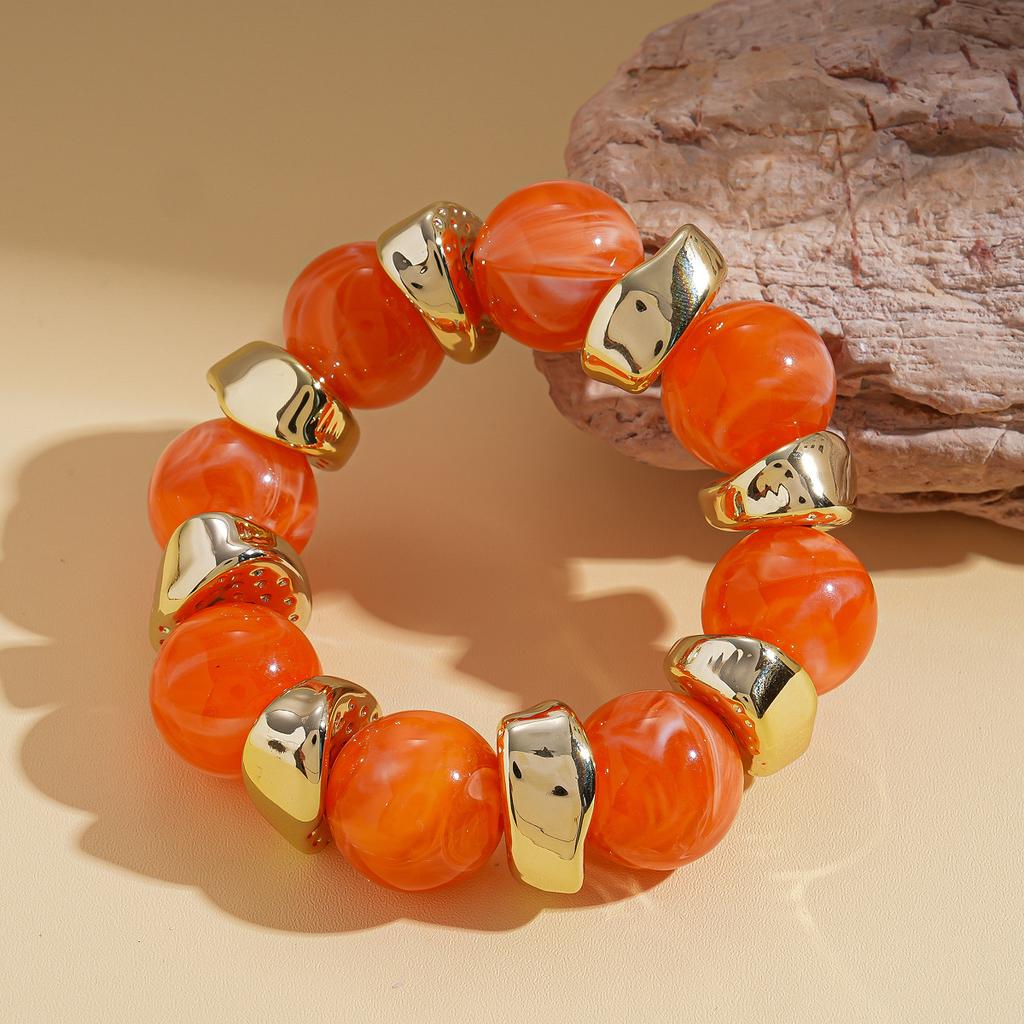 Acrylic Round Beaded Bracelet Irregular Geometric Metal Splicing Bangle for Women Imitation Stone Chain Bracelet Accessories