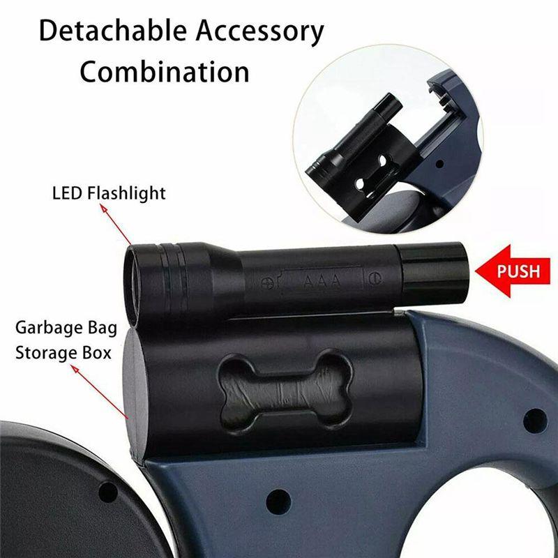Aug. Auto Retractable Dual Dog Leash With Flashlight Waste Bag Box Roulette Double-Ended Traction Rope Pet Dog Supplies