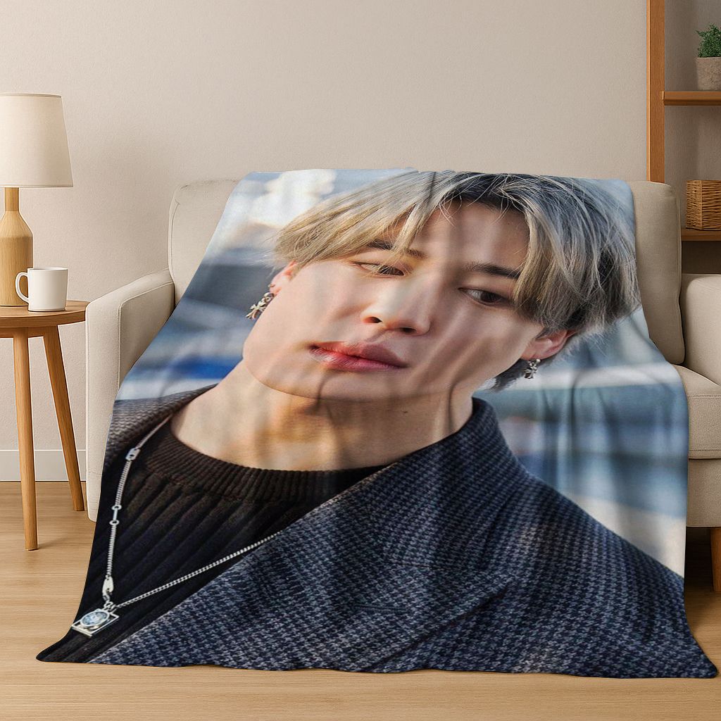 BTS Kpop Jeon Jung Kook Jk JIMIN Star Flannel Blanket Soft Warm Blanket for Bedroom Living Room Bed Travel Camping Picnic Gift