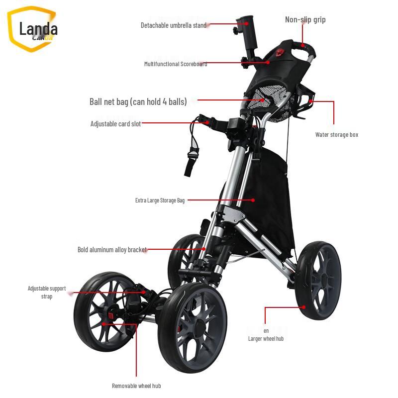 Landa Golf Foldable 4-Wheel Push Cart