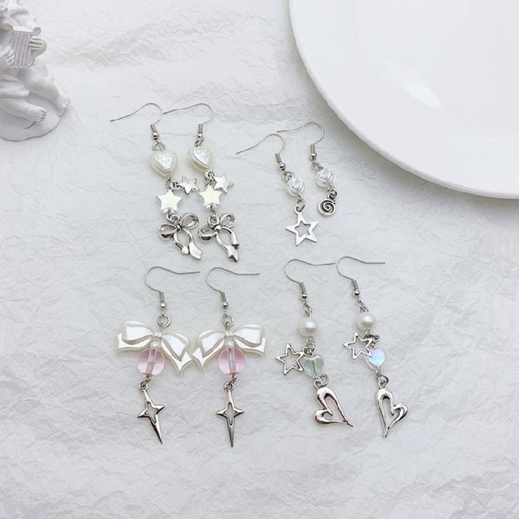 4 Pairs Bowknot/Star/Heart Ear Drop Colorful Dangle Earrings Stylish Decorations