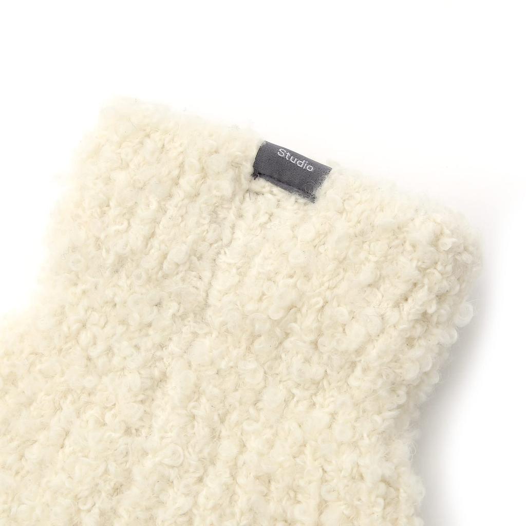 Boucle-Wollmischung, weicher, langer Strick, warme, flauschige Beinwärmer, lange Stiefel, fußlose Mode, lockere hohe Socken, koreanisch [UNDERCONTROL] Herbst/Winter 80er (Elfenbein)