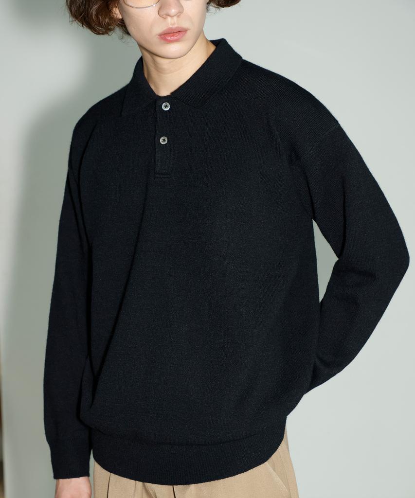 SIGNATURE Soft Semi-Overfit Collared Knit [Black]