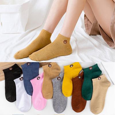Multi-color Bear Socks Ten-color Female Boat Socks Bear Solid Color Ladies Cotton Socks Students Absorb Sweat In Spring and Summer