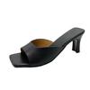 Fashion Size 35-42 Women Heeled Mules Sandals Soft Leather High Heels Summer Shoes For Women Slippers Vintage Open Toe Slides