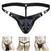 Lingerie Sexy en Faux Cuir pour Homme Poche Bulge String Culottes Slips à Boucle String Jockstrap Sous-vêtements Gay pour Homme