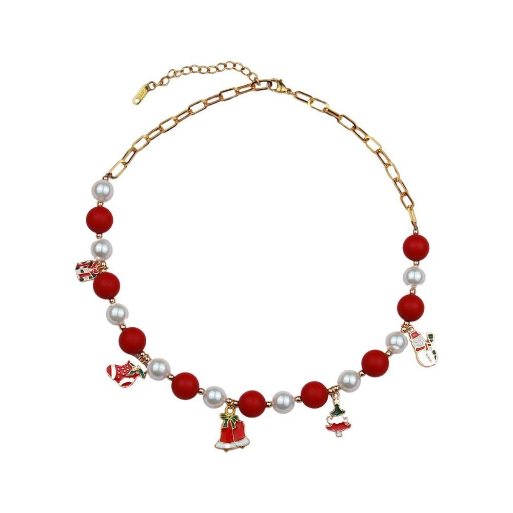 

Цепочка на ключицу Жемчужная цепочка Мультяшный мультяшный кулон Чокер Модное рождественское ожерелье Девушка B