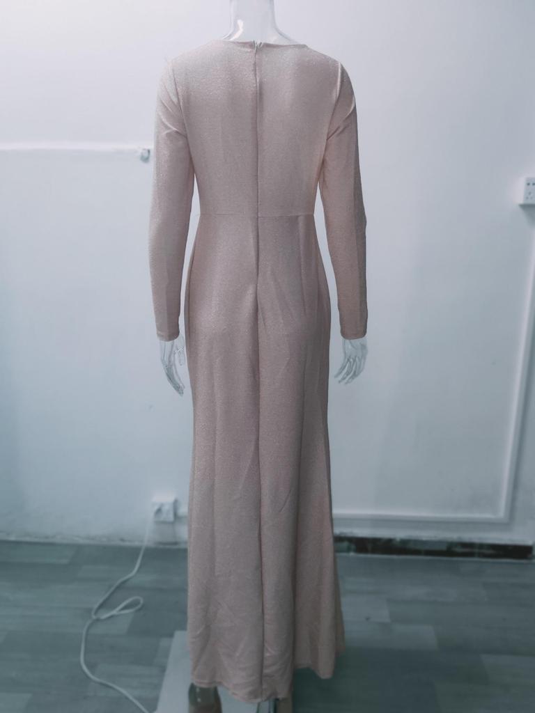 Sparkling Crystal V-Neck Evening Gown - Elegant Luxury Banquet & Performance Dress