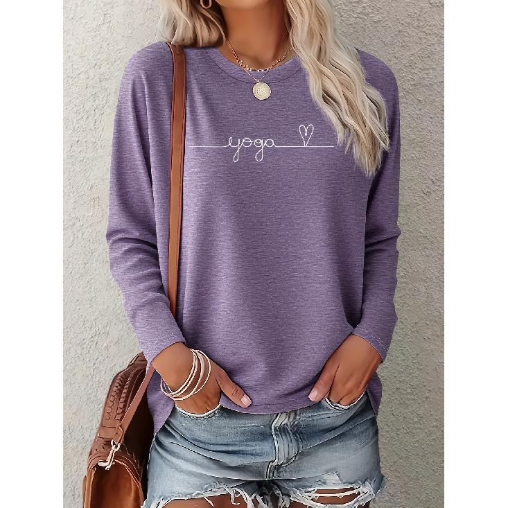 Women's Minimalism YOGA English letter print One-piece casual long-sleeved elegant summer top Fashionable and cute T Vintage loose-fitting sports