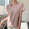 Pure cotton crew neck shoulder shirt women's summer wear loose and thin short-sleeved bottoming shirt top