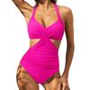 Women Front Cross Cutout  Swimsuit  High Waisted Monokini Bathing Suit