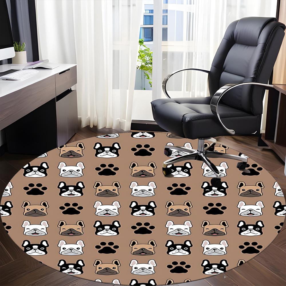 1pc French Bulldog Pattern Carpet for Office Non Slip, Round Carpet, Soft & Comfortable, Carpet for Office, Lightweight Round Floor Mat
