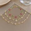 Exquisite Stapelbare Edelstahlarmbänder für Damen Elegante Glänzende Strassstein-Blätter Blumen-Charme-Armband Damen Schmuck Geschenk