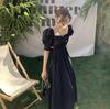 Abito vintage francese Abito da donna casual con maniche a sbuffo Abito intero coreano con fasciatura gotica Abito midi nero Abito da sera femminile Chic