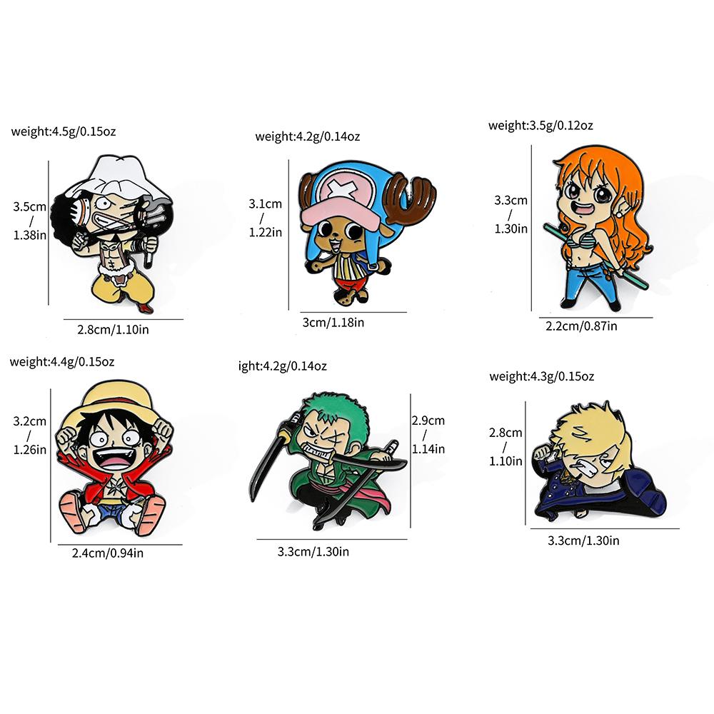 6 Pcs Fashion Cartoon Anime Brooch Funny Monkey D. Luffy Enamel Pin Metal Badge Jewelry Clothing Backpack Accessories Gift
