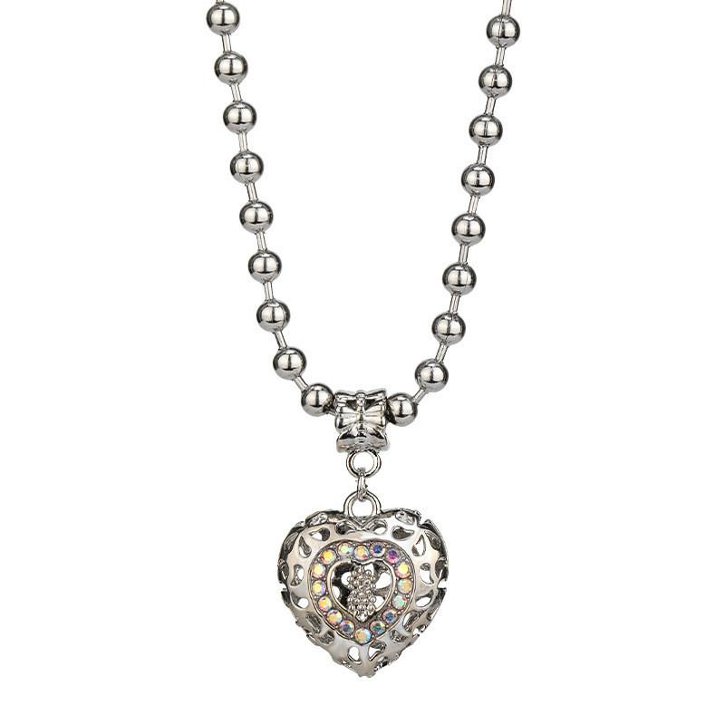 Fashion Heart Shaped Titanium Steel Necklace With Rhinestone Pendant For Women