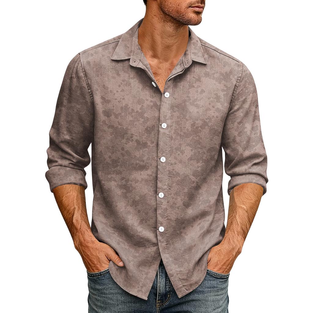 Men's Relaxed Fit Long Sleeve Shirt with Collar, Vintage Casual Button Down for Commute and Outdoor Daily Breathable Wear