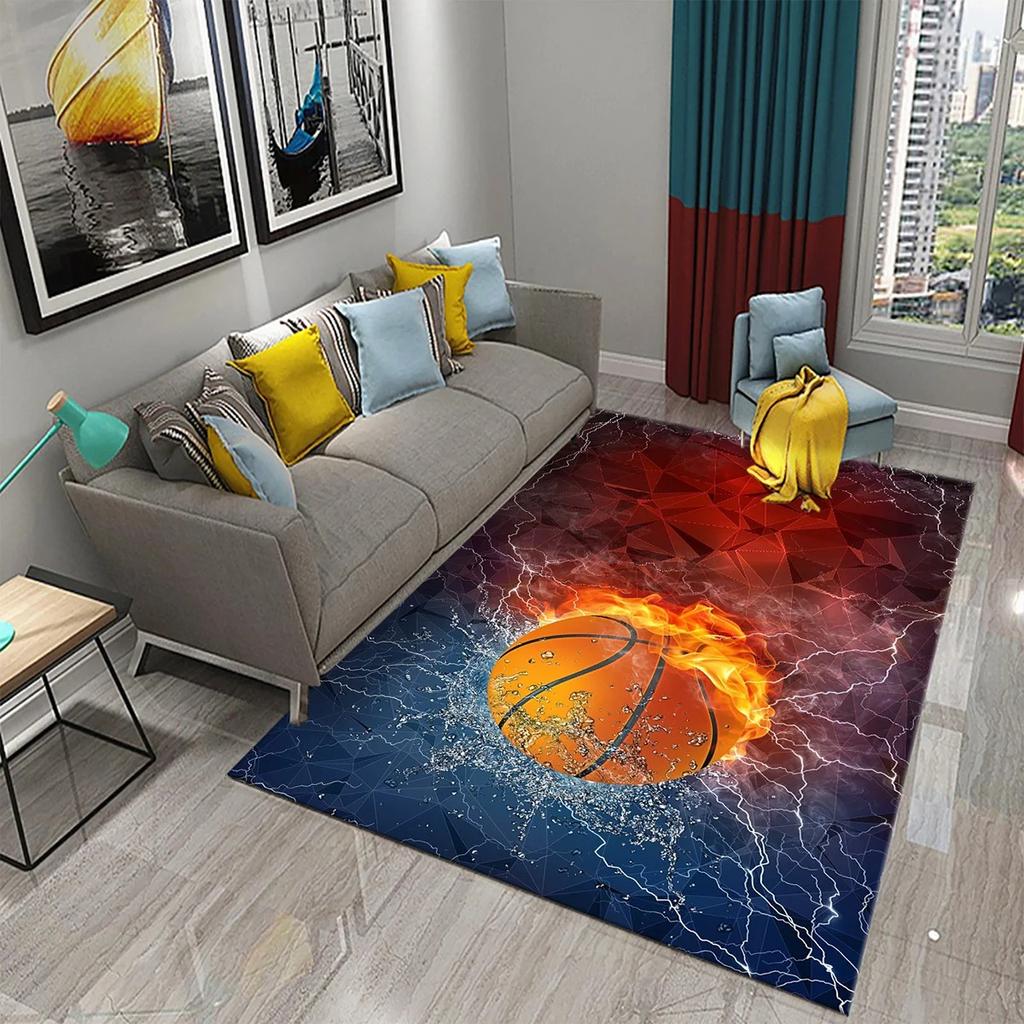 Basketball Pattern Carpet Teen Boys Playroom And Living Room Sofa Non-Slip Floor Decor