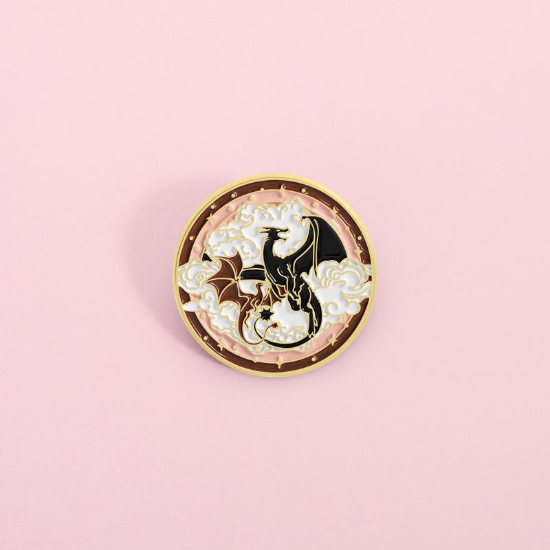 Fantasy Books Wings Enamel Pins Retro Black Dragon Pattern Brooches Lapel Badges Bookworms Jewelry Gift for Readers Friends