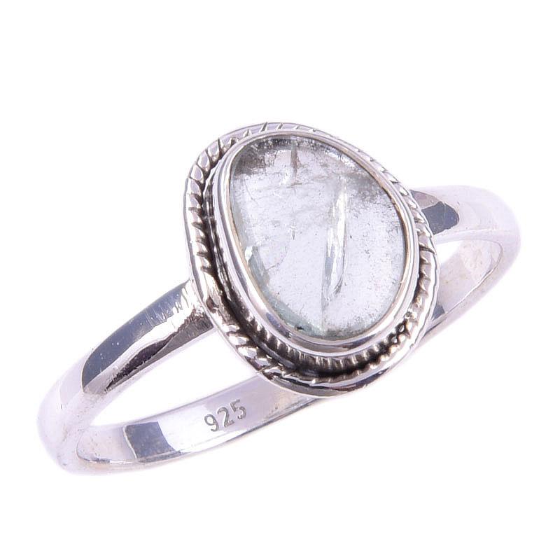 Natural Aquamarine Gemstone Handmade 925 Solid Sterling Silver Ring S.9.5 z6H21