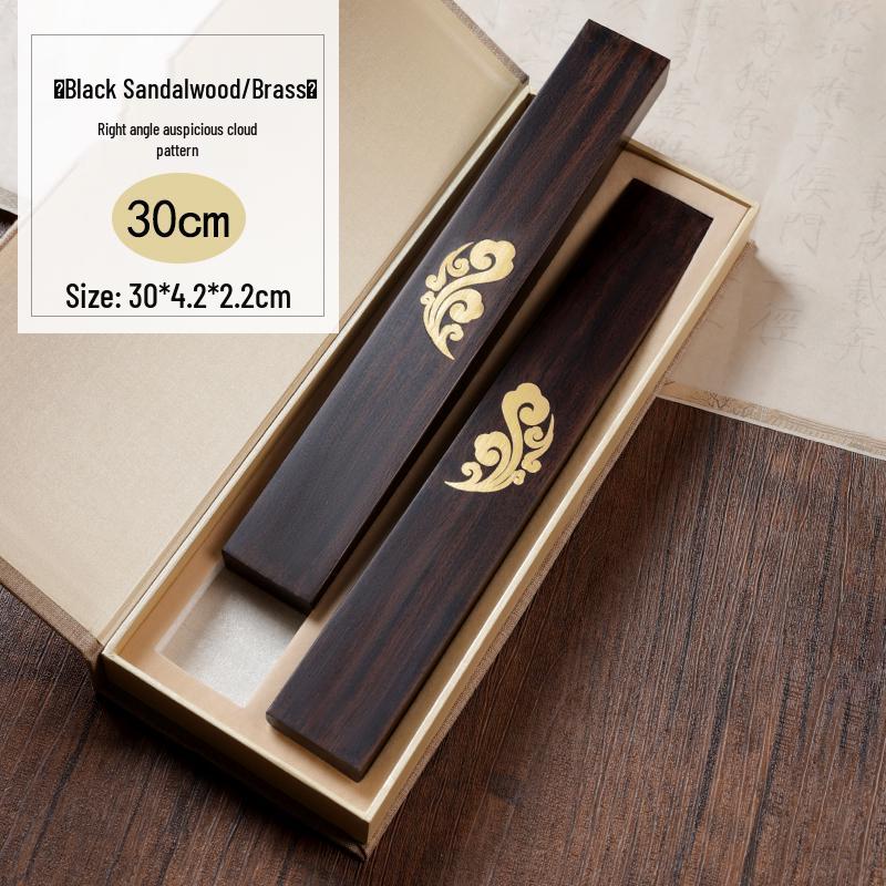 Black Rosewood Calligraphy Paperweight & Ruler Gift Set - Four Treasures for Beginner Study